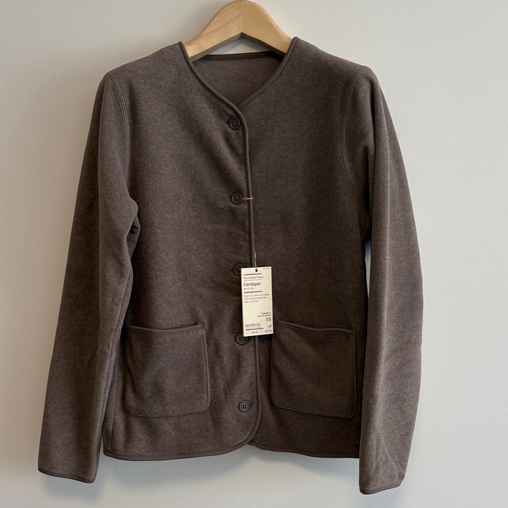 Muji brown taupe fleece cardigan sz xs new